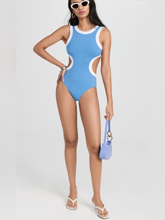 STAUD Other - NWT STAUD Dolce Blue and White Cutout One-Piece Swimsuit